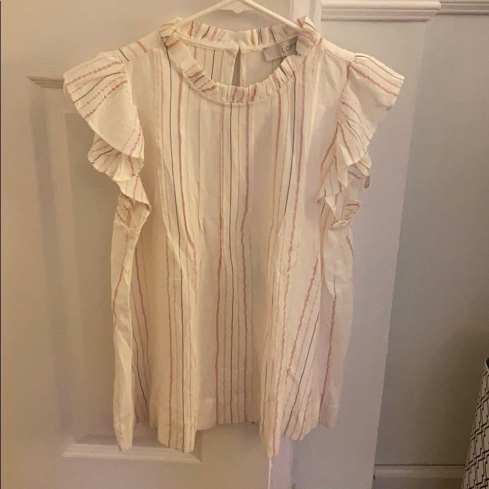 Loft Cream striped flutter sleeve top